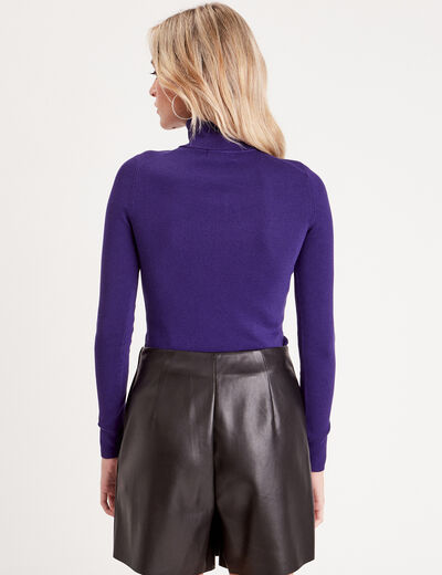 Pull côtelé col roulé violet femme