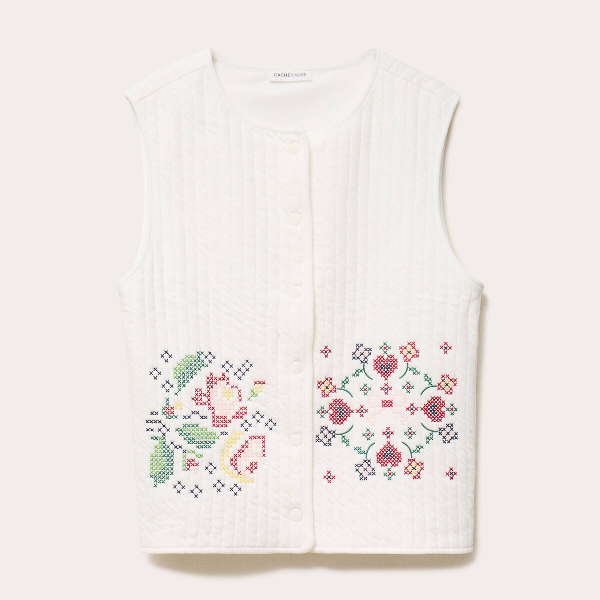 Gilet matelass&eacute; oversize sans manches ecru femme