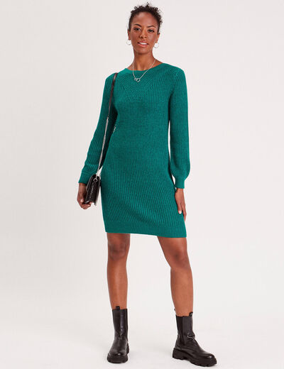 Robe pull droite col rond vert canard femme