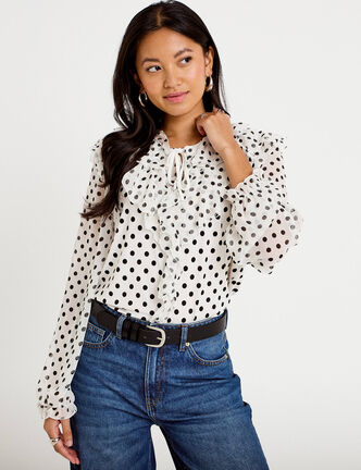 Blouse droite voile manches longues blanc femme