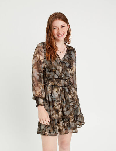 Robe patineuse smockée gris femme