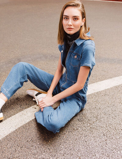 Combinaison pantalon en jean denim stone femme