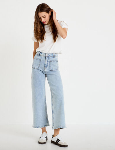 Jean wide leg cropped taille haute denim triple stone femme
