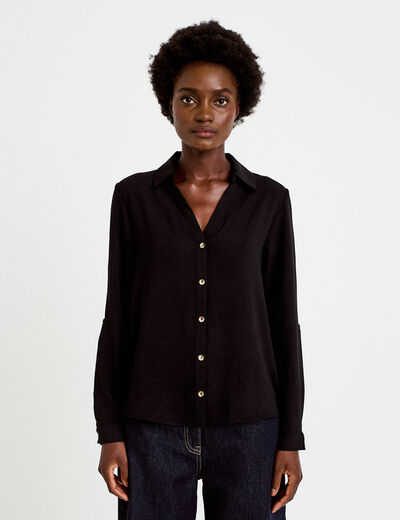 Chemise droite pliss&eacute;e manches longues noir femme