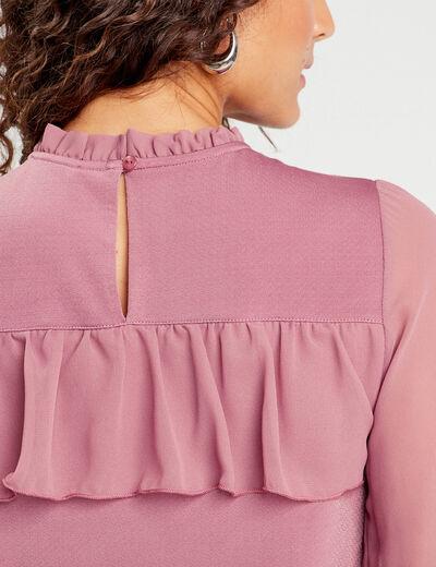 Blouse volants vieux rose femme