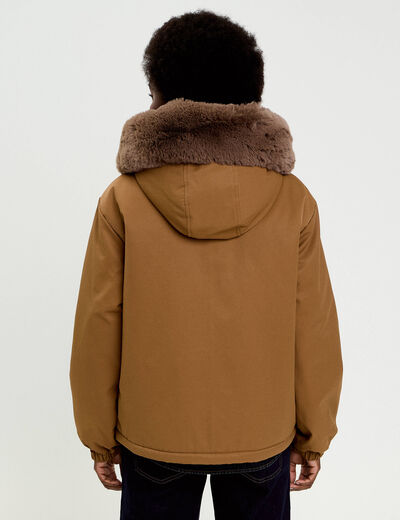 Parka col fausse fourrure amovible marron fonc&eacute; femme