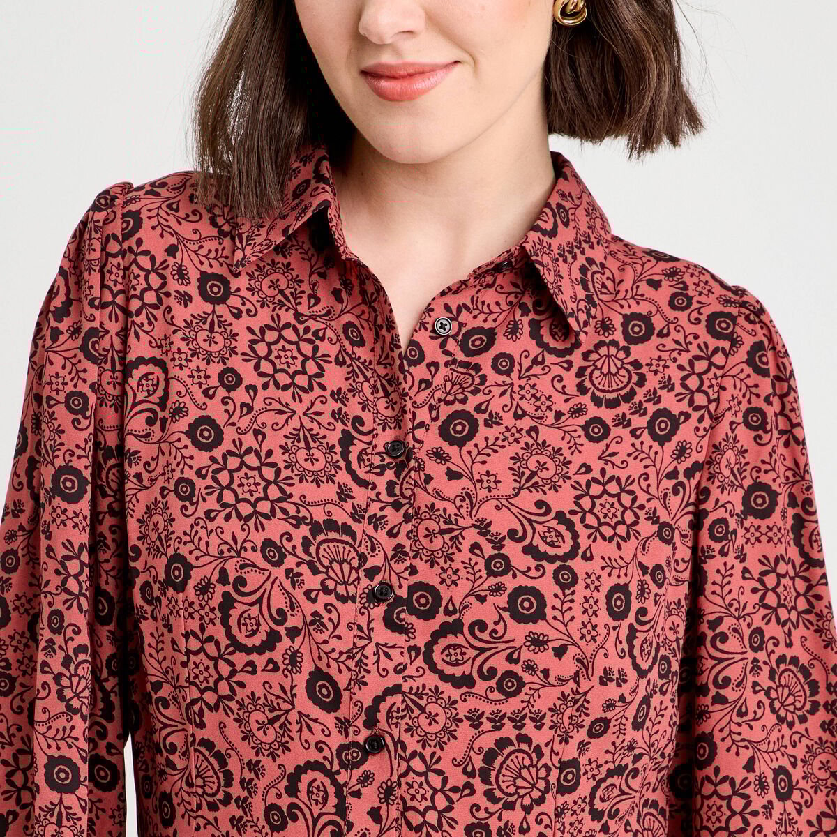 Robe chemise évasée fluide rouge clair femme