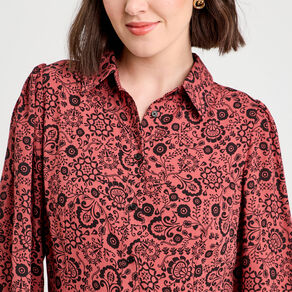 Robe chemise évasée fluide rouge clair femme