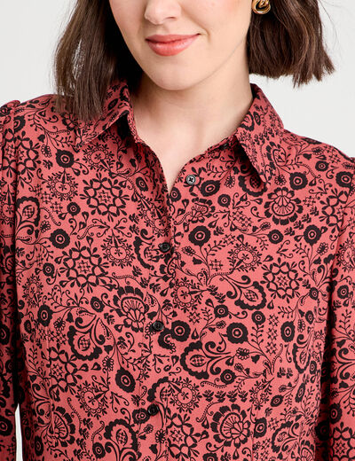 Robe chemise évasée fluide rouge clair femme