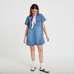 Robe trap&egrave;ze courte en jean col chemise denim double stone femme