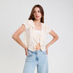 Blouse ajourée décolleté manches courtes ecru femme