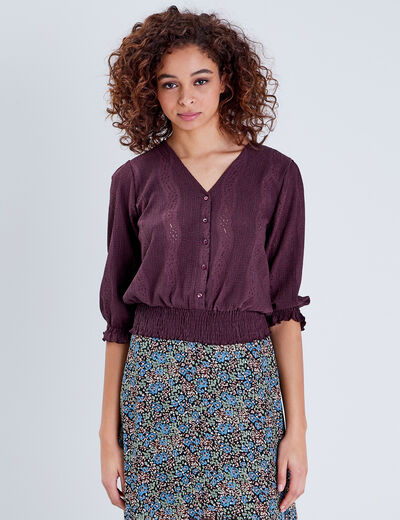 Blouse Sophie - manches 3/4 marron femme