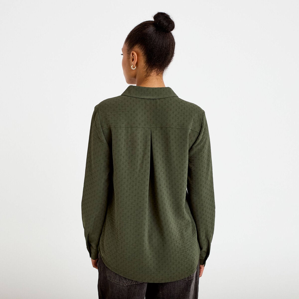 Blouse droite manches longues vert kaki femme