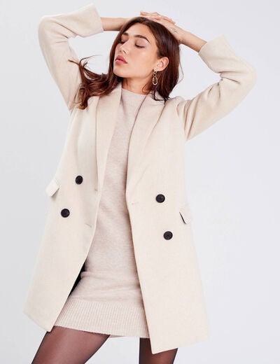 Manteau droit boutonné beige femme