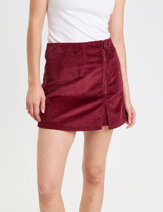 Jupe-short en velours bordeaux femme