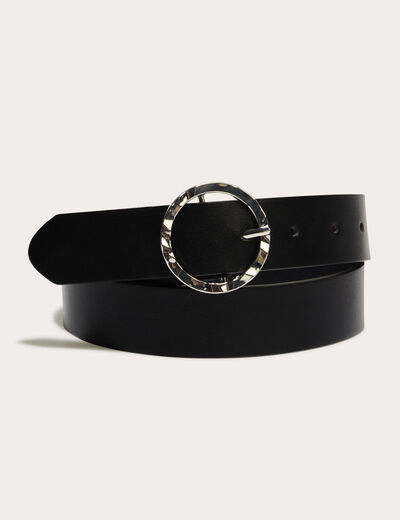 Ceinture boucle ronde embossée noir femme