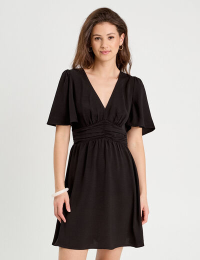Robe évasée taille fronces noir femme