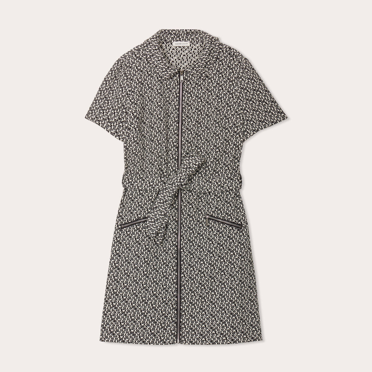 Robe droite zippée ceinturée noir femme