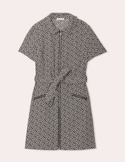 Robe droite zippée ceinturée noir femme