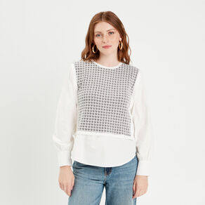 sweat effet 2 en 1 chemise ecru femme Sweat effet 2-en-1 chemise ecru femme