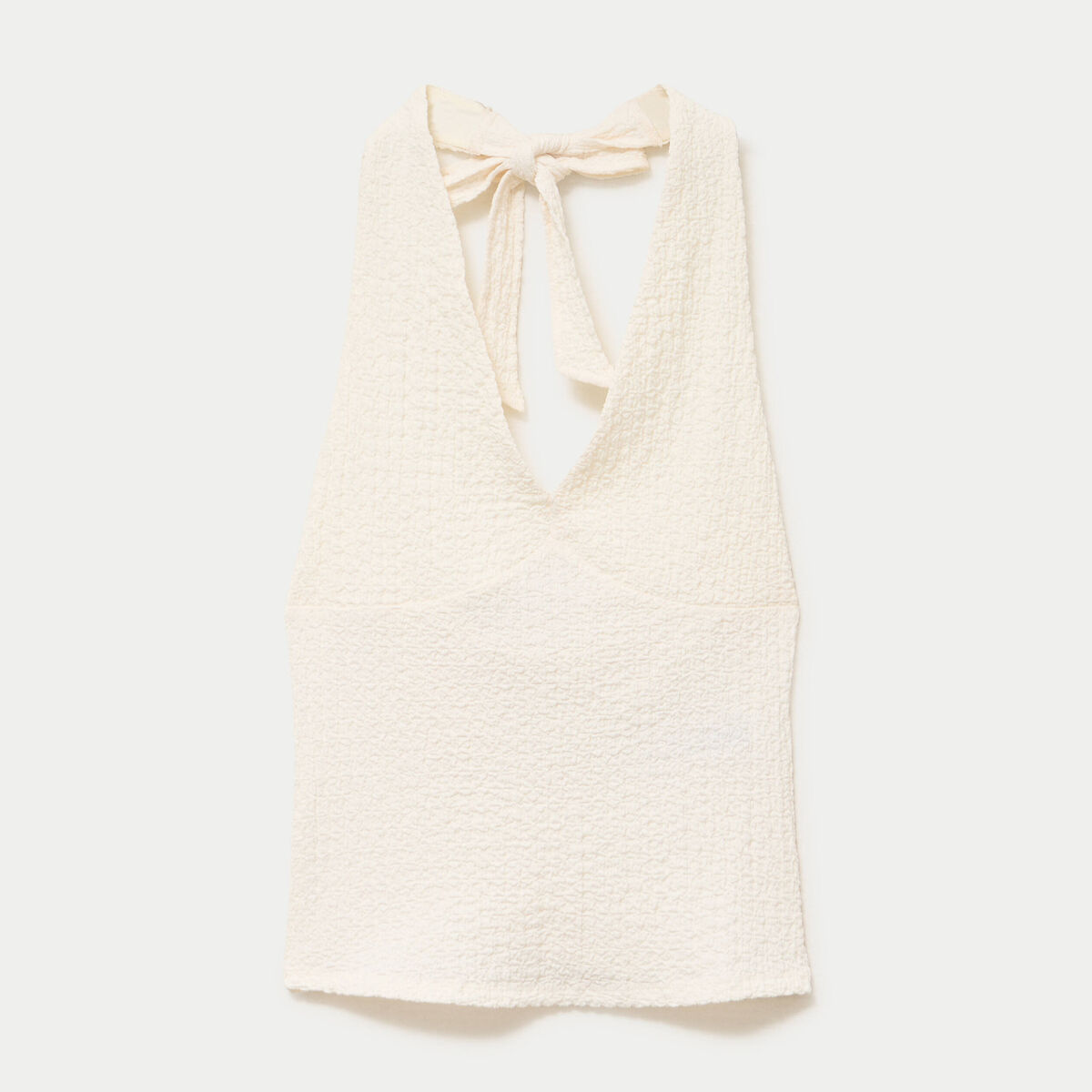 Top cintr&eacute; sans manches avec relief ecru femme