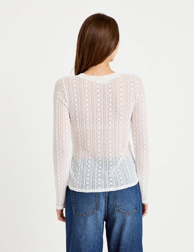 Top droit manches longues dentelle ecru femme
