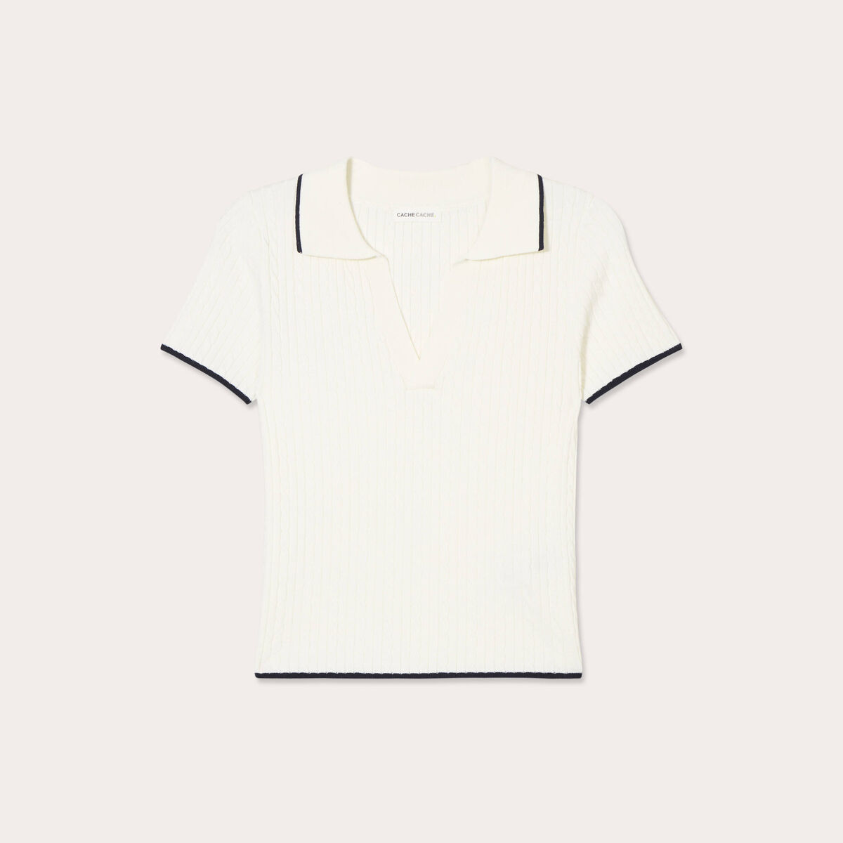 Top col polo manches courtes blanc femme