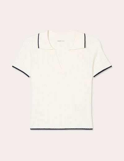 Top col polo manches courtes blanc femme