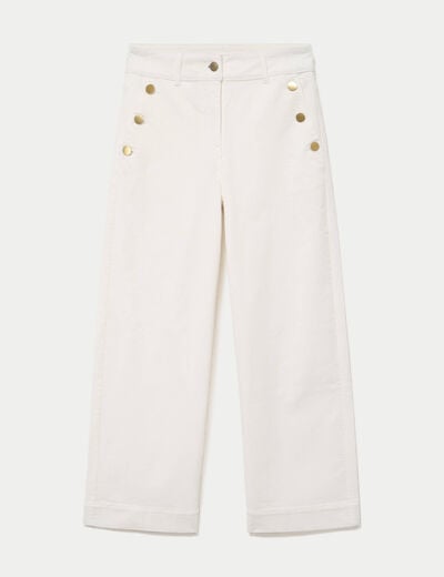 Pantalon taille haute velours ecru femme