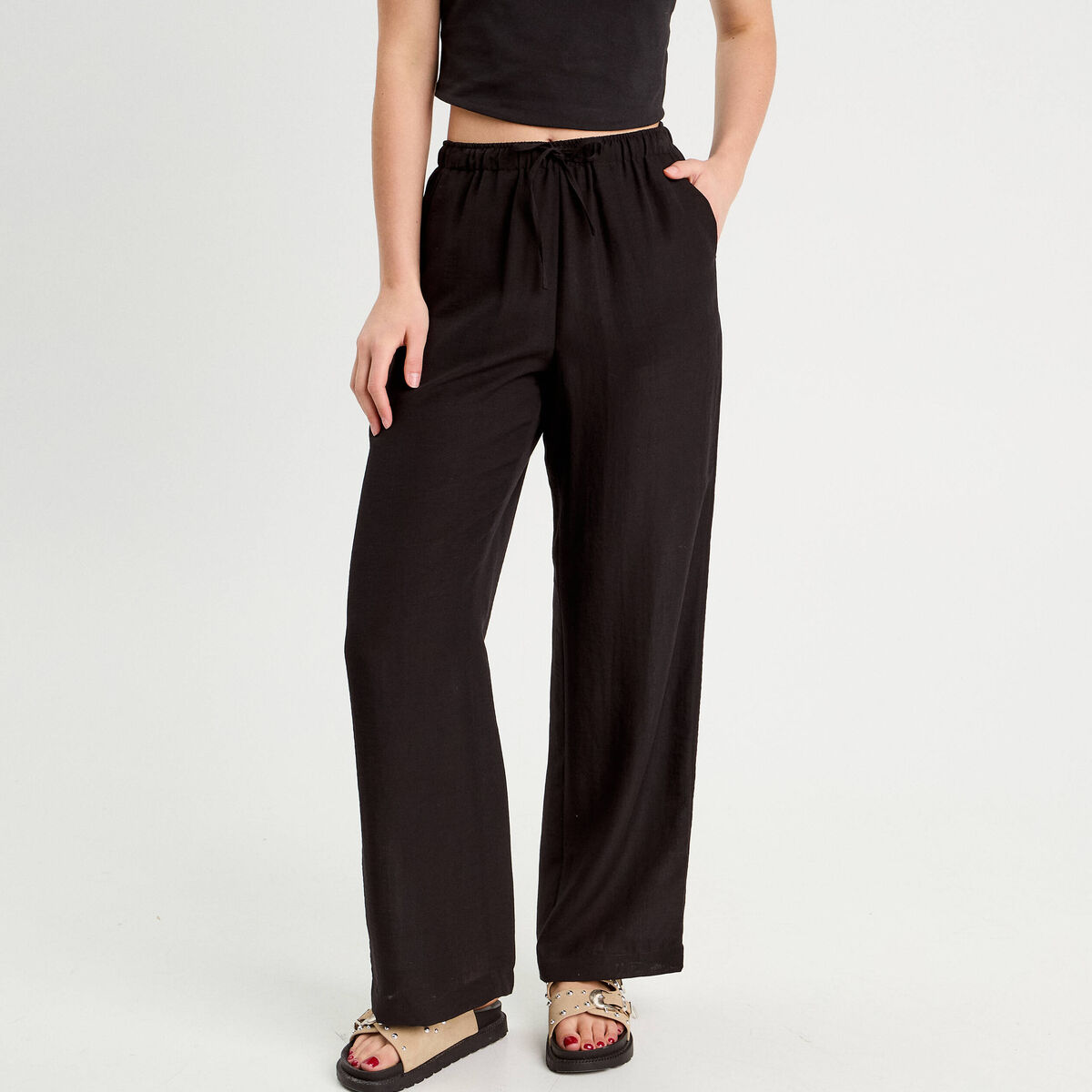 Pantalon large fluide noir femme
