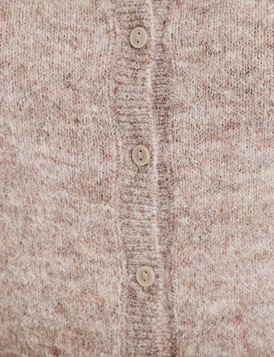 Gilet col rond manches longues taupe femme