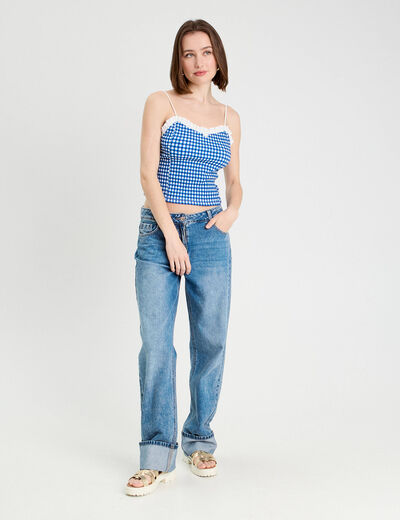 Débardeur cropped bretelles bleu electrique femme