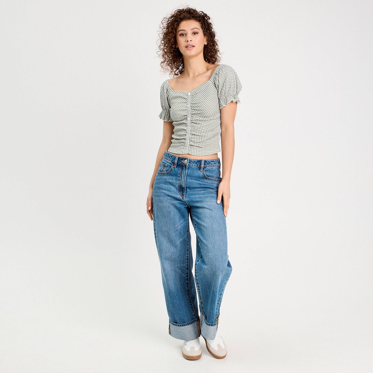 Blouse manches courtes vert kaki femme