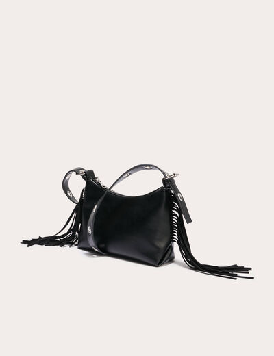 Sac porté-épaule avec franges noir femme