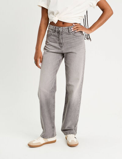 Jeans droit 5 poches denim gris femme