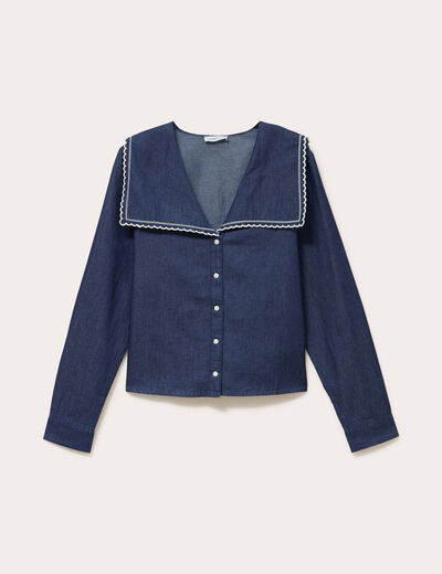 Chemise col marin denim double stone femme