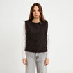 T-shirt 2-en-1 col rond manches longues gris fonc&eacute; femme