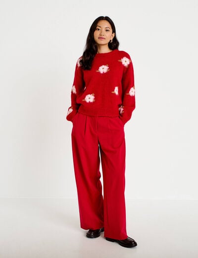Pantalon barrel taille standard rouge femme