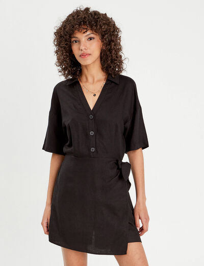 Combishort effet jupe contenant du lin noir femme