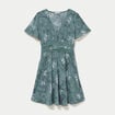 Robe courte &eacute;vas&eacute;e col v manches courtes bleu femme