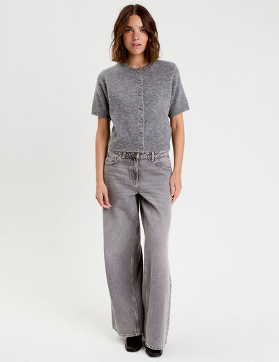 Gilet &agrave; d&eacute;tails de perles gris femme