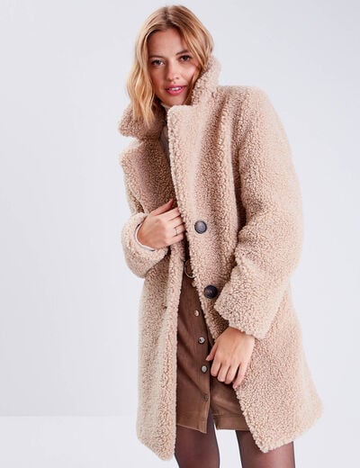 Manteau droit boutonné beige femme
