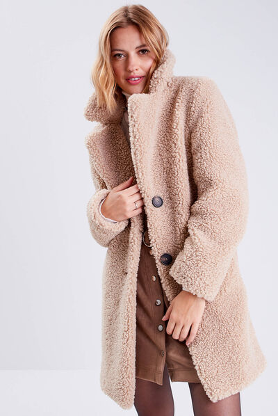 Manteau droit boutonné beige femme