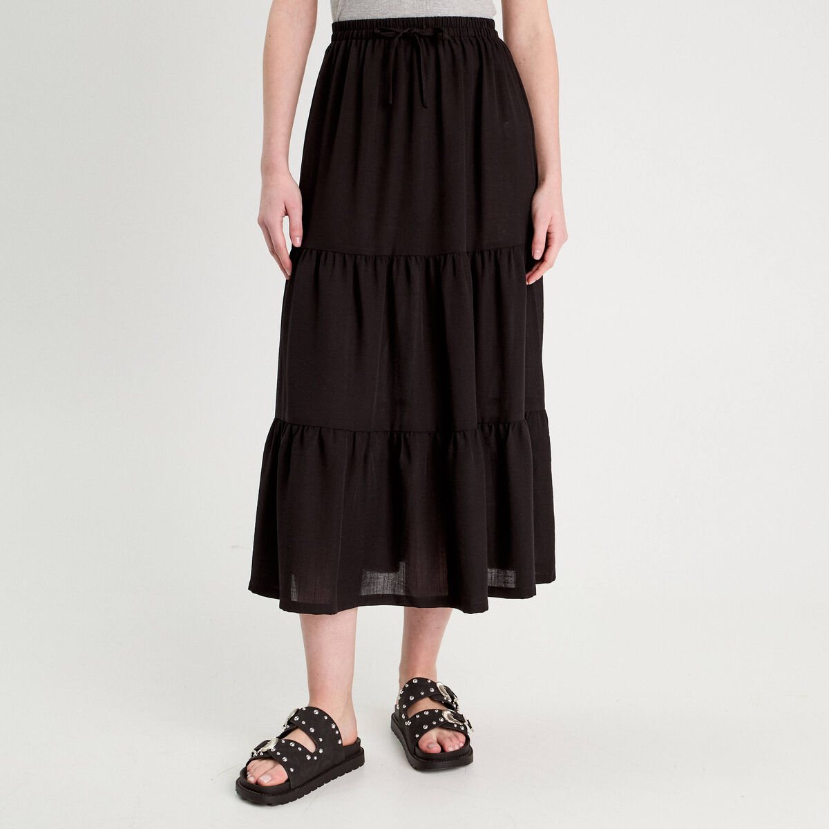 Jupe évasée longue noir femme