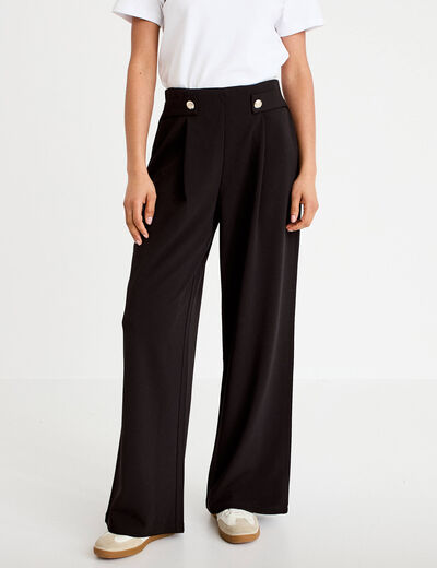 Pantalon large taille haute fluide noir femme