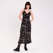 Robe longue droite col v dentelle noir femme