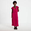 Robe longue droite col v manches courtes rouge femme