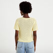 Gilet ajour&eacute; col v manches courtes jaune pastel femme
