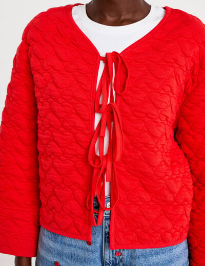 Gilet droit col v manches longues rouge femme
