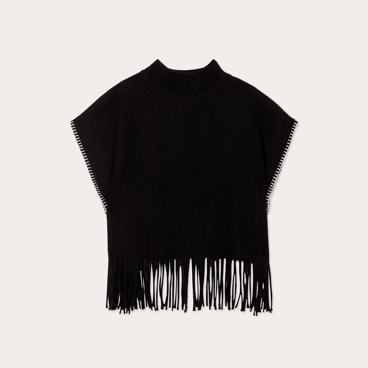 Poncho avec franges noir femme